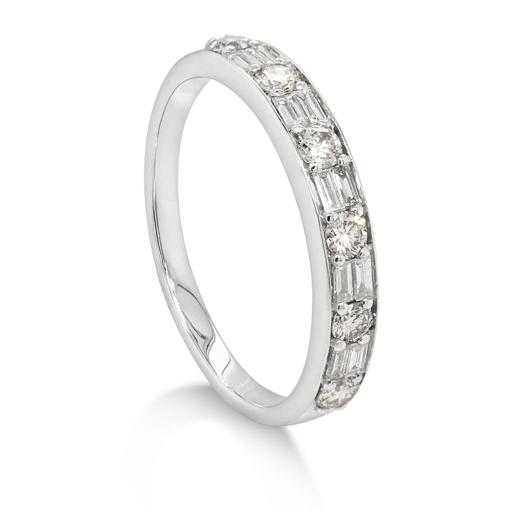 9ct White Gold Baguette & Brilliant Cut Diamond Band TDW 0.4