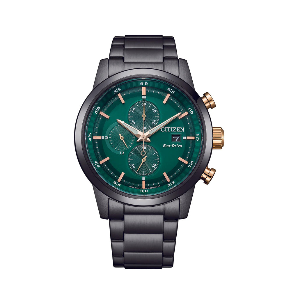 Citizen Eco-Drive Chronograph Green Dial  Black Tone Watch C