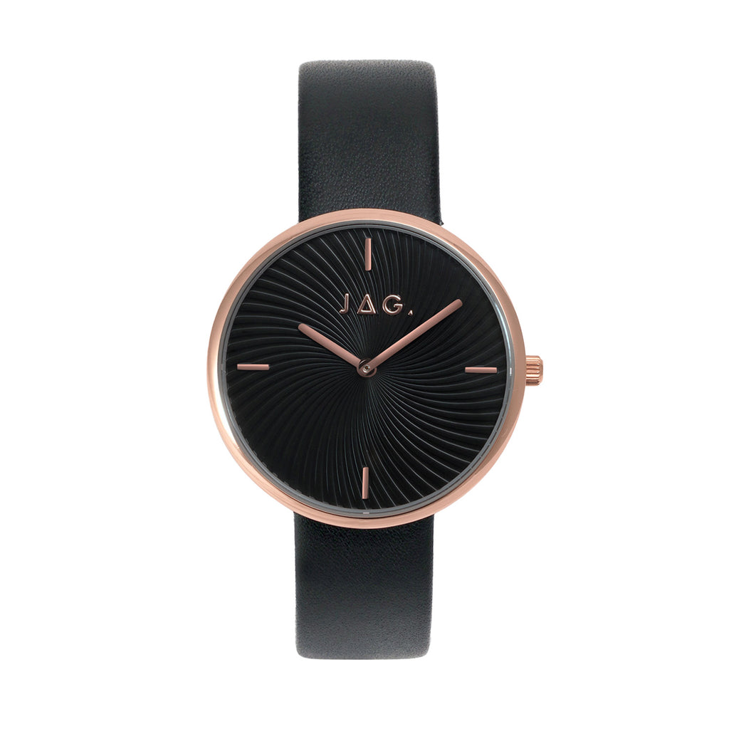 Jag Rosanna Rose-Tone Black Leather Patterned Dial Watch