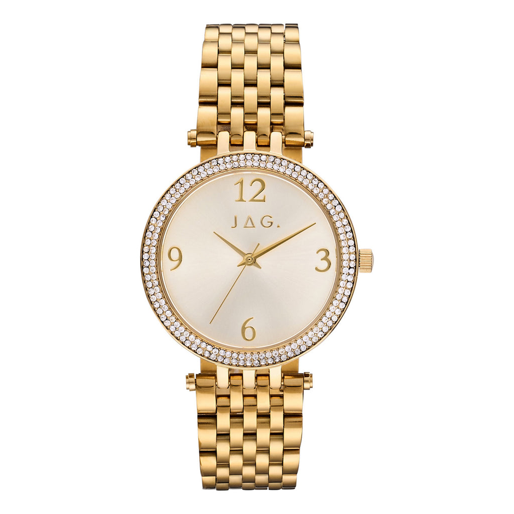 Jag 'Lalor' Champagne Dial & Crystal Bezel Gold-Tone Watch J