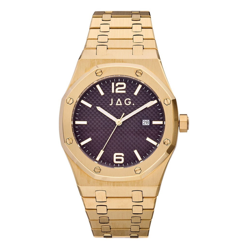 Jag 'Brighton' Chocolate Brown Textured Dial Gold-Tone Watch