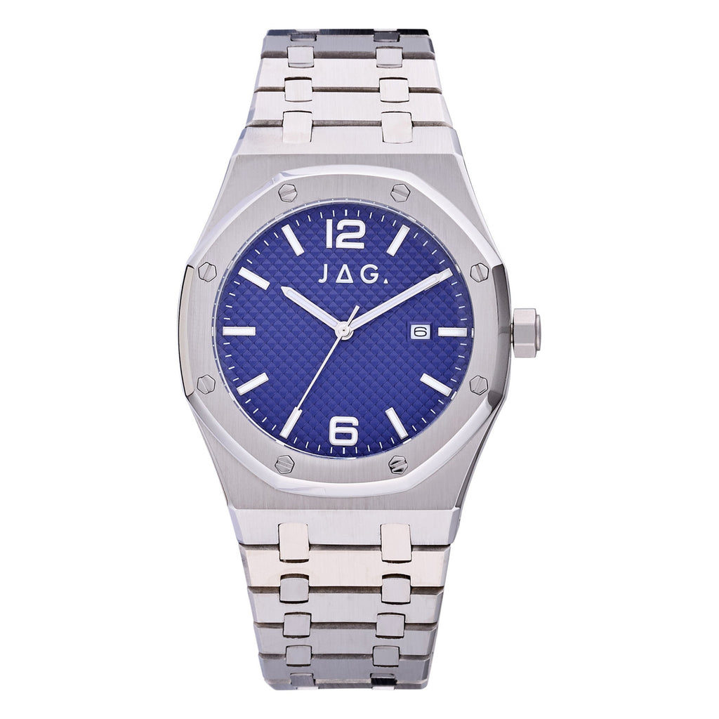 Jag 'Brighton' Stainless Steel Textured Blue Dial Watch J277