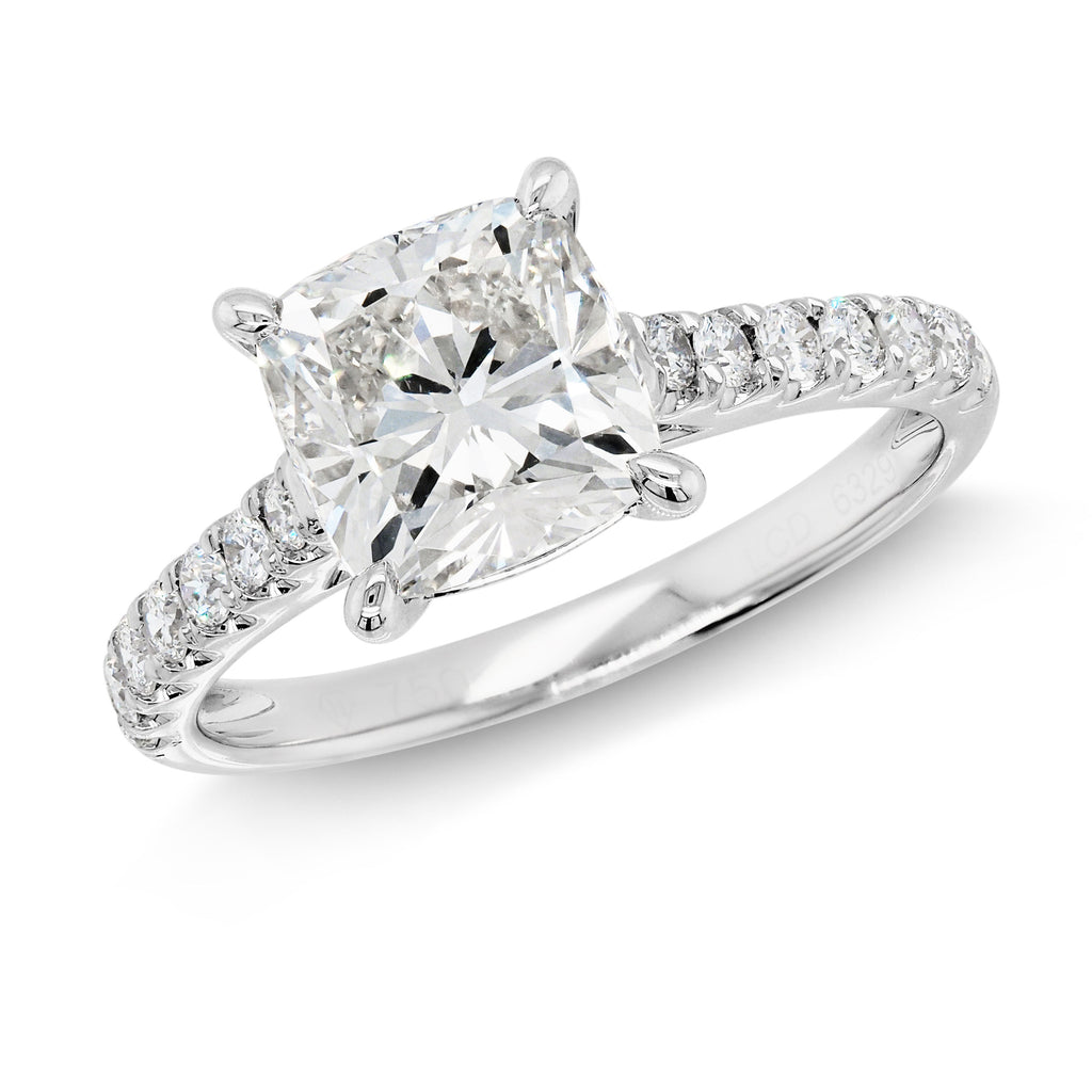 18ct White Gold Lab Grown Cushion Cut Engagement Ring TDW 2.