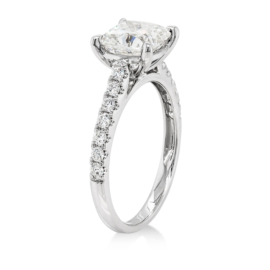 18ct White Gold Lab Grown Cushion Cut Engagement Ring TDW 2.