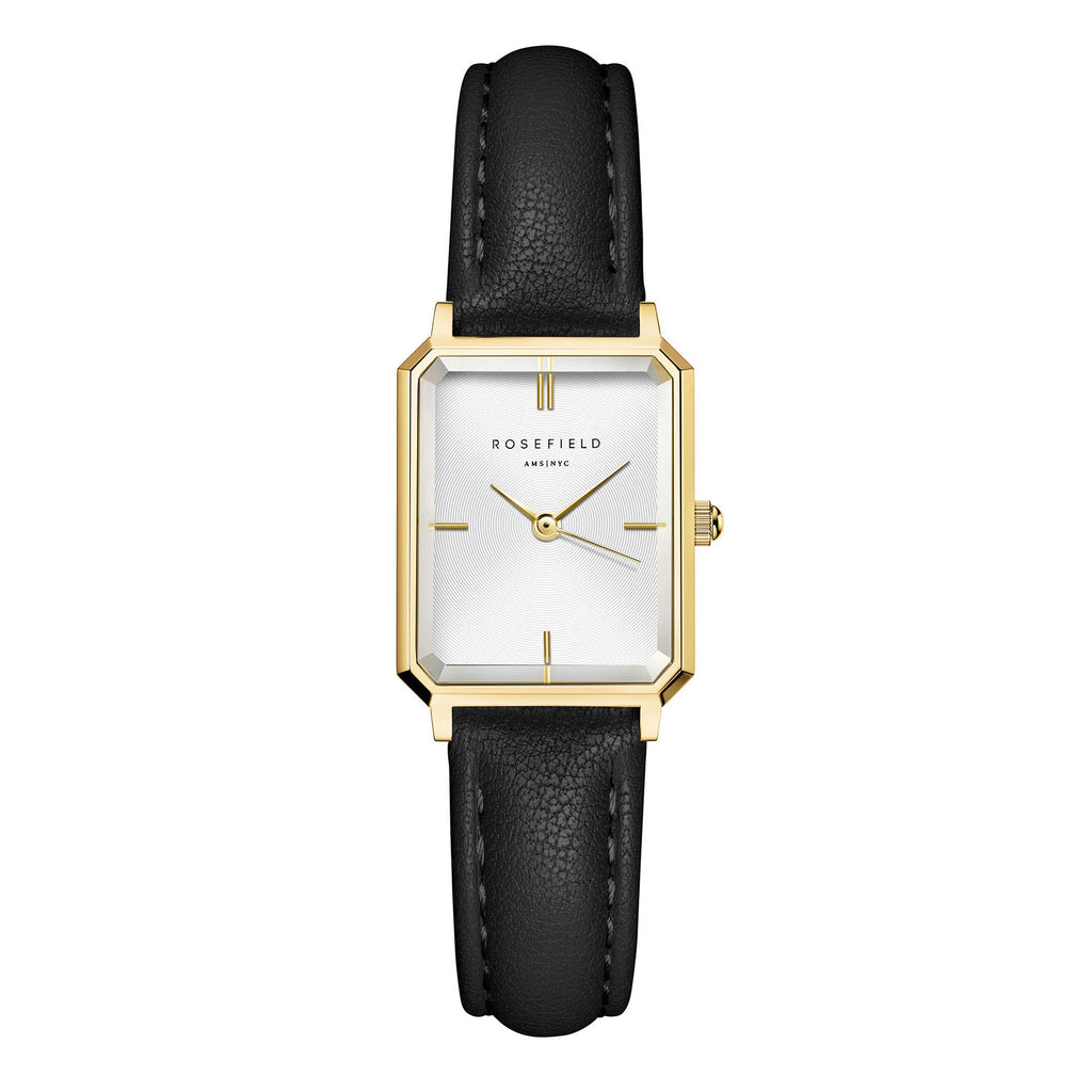 Rosefield Octagon XS Gold-Tone Black Leather Watch OWBLG-O84