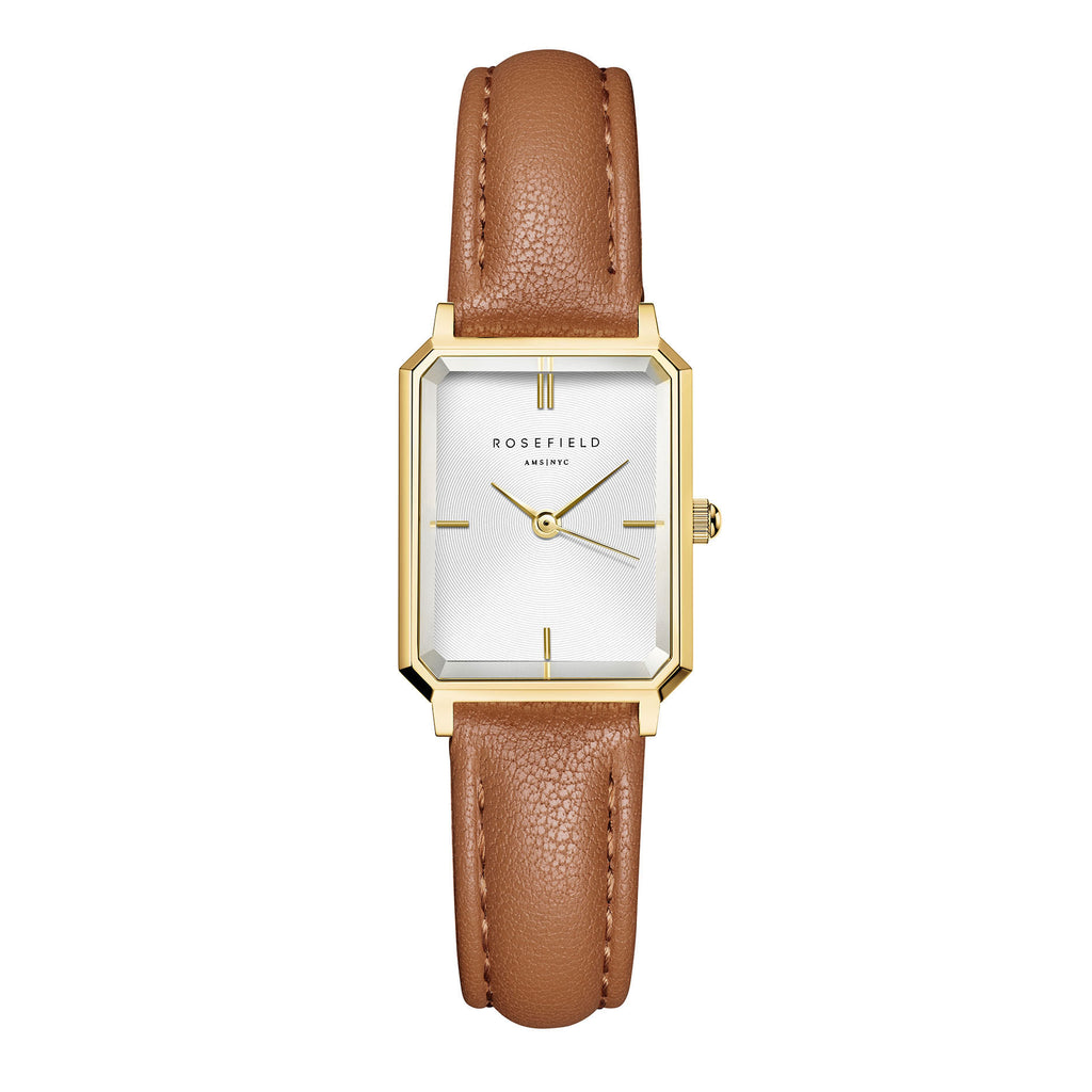 Rosefield Octagon XS Gold-Tone Tan Leather Watch OWBLG-O85