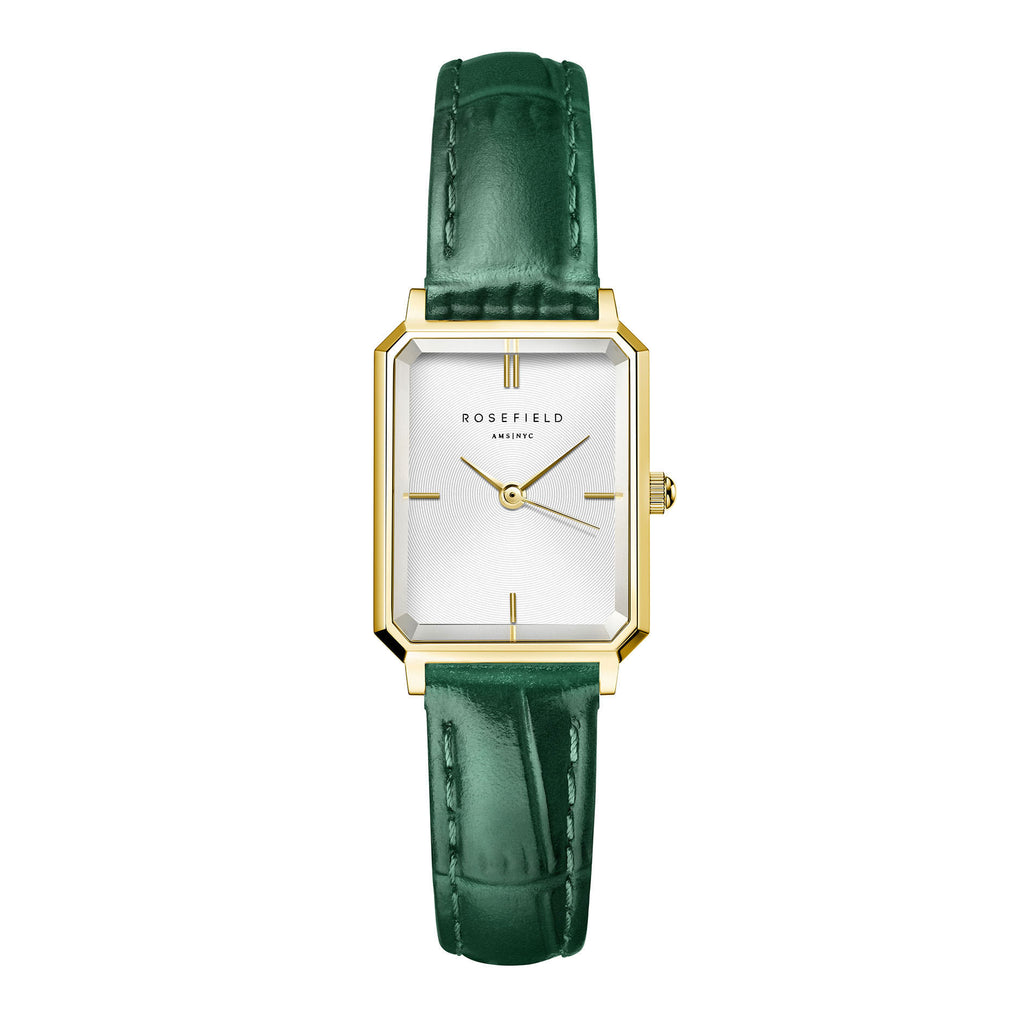 Rosefield Octagon XS Gold-Tone Green Croc Leather Watch OWGL