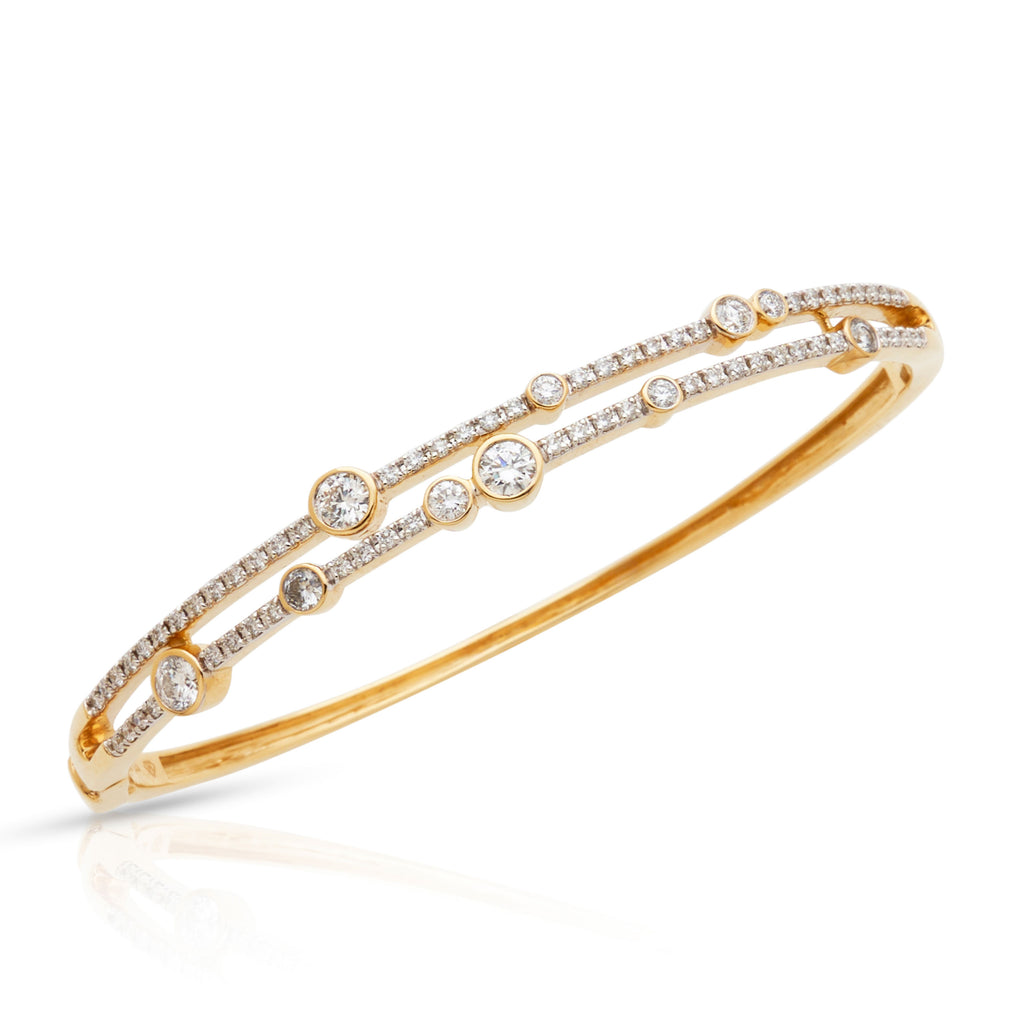 9ct Yellow Gold Lab Grown Diamond Split Bubble Bangle TDW 1.