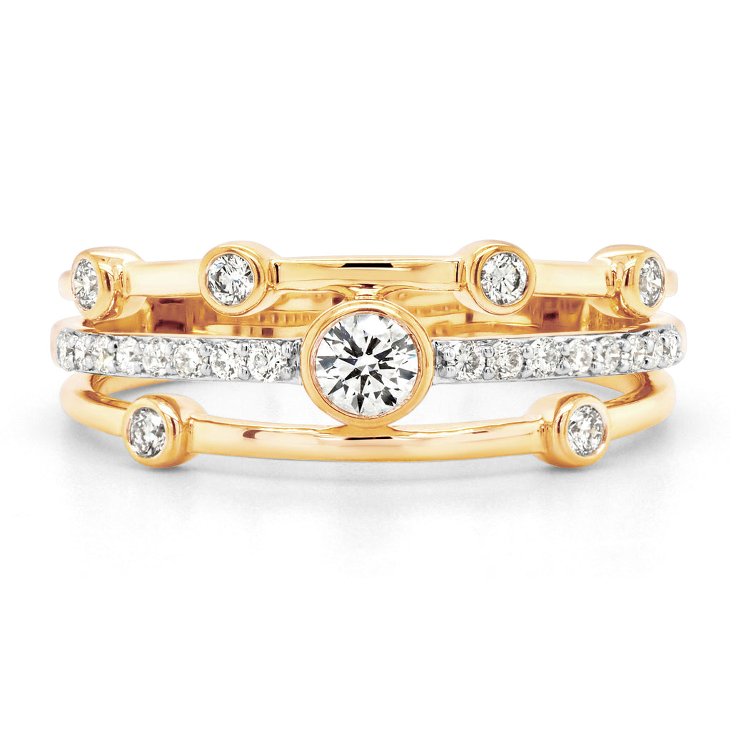 9ct Yellow Gold Lab Grown Diamond Bezel Set Triple Row Band