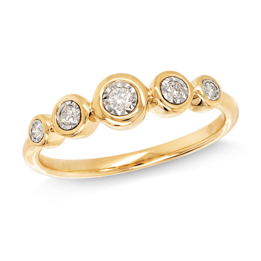 9ct Yellow Gold Diamond Row Bezel Set Ring TDW 0.11CT