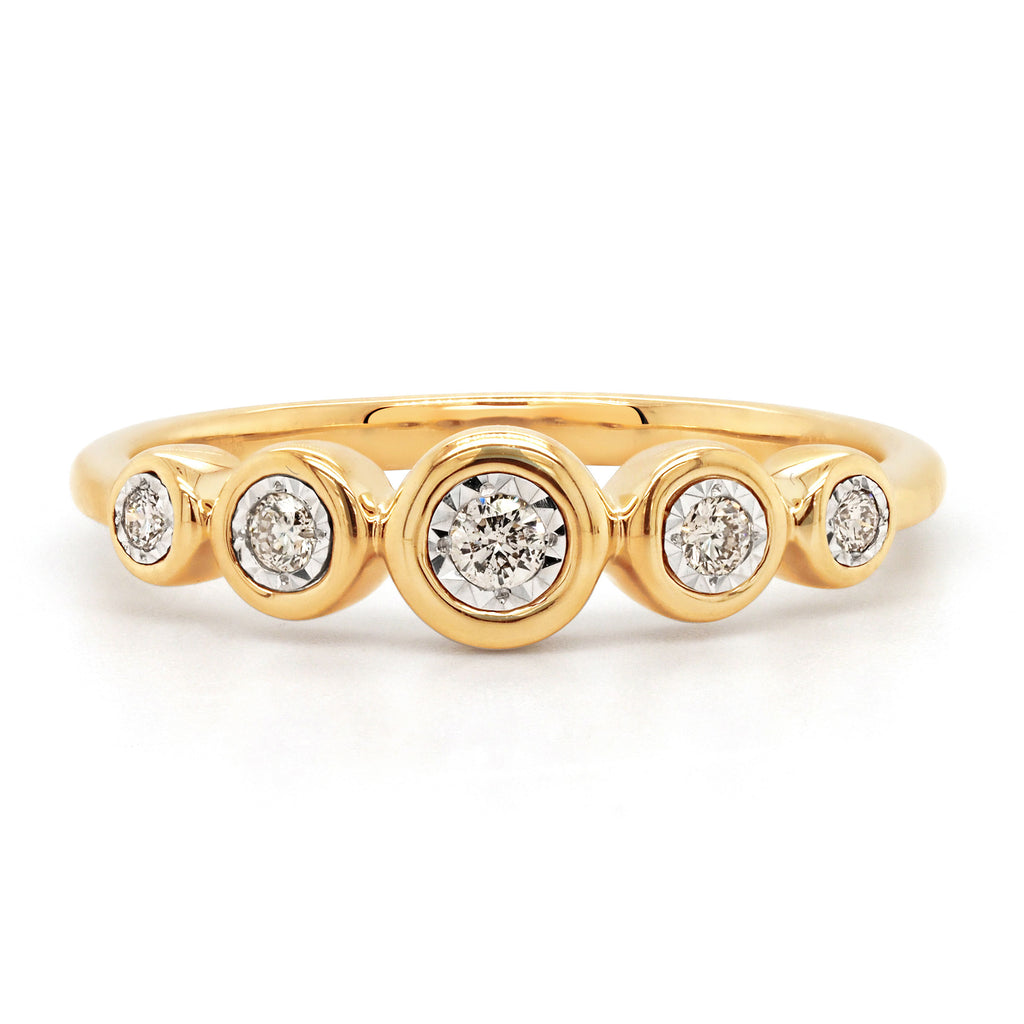 9ct Yellow Gold Diamond Row Bezel Set Ring TDW 0.11CT