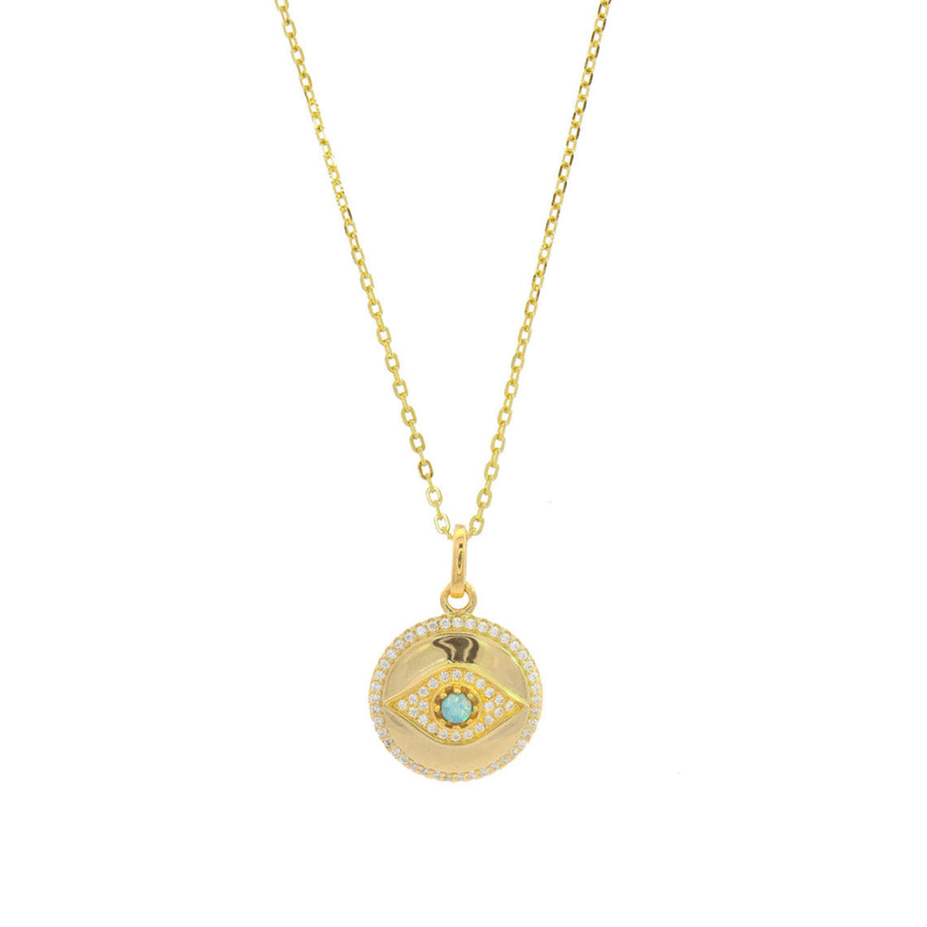 Georgini Opal Glow Gold Tone Evil Eye Medallion Pendant IP11