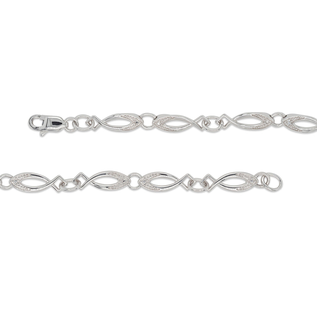 9ct White Gold Illusion Set Diamond Open Eye Link Bracelet