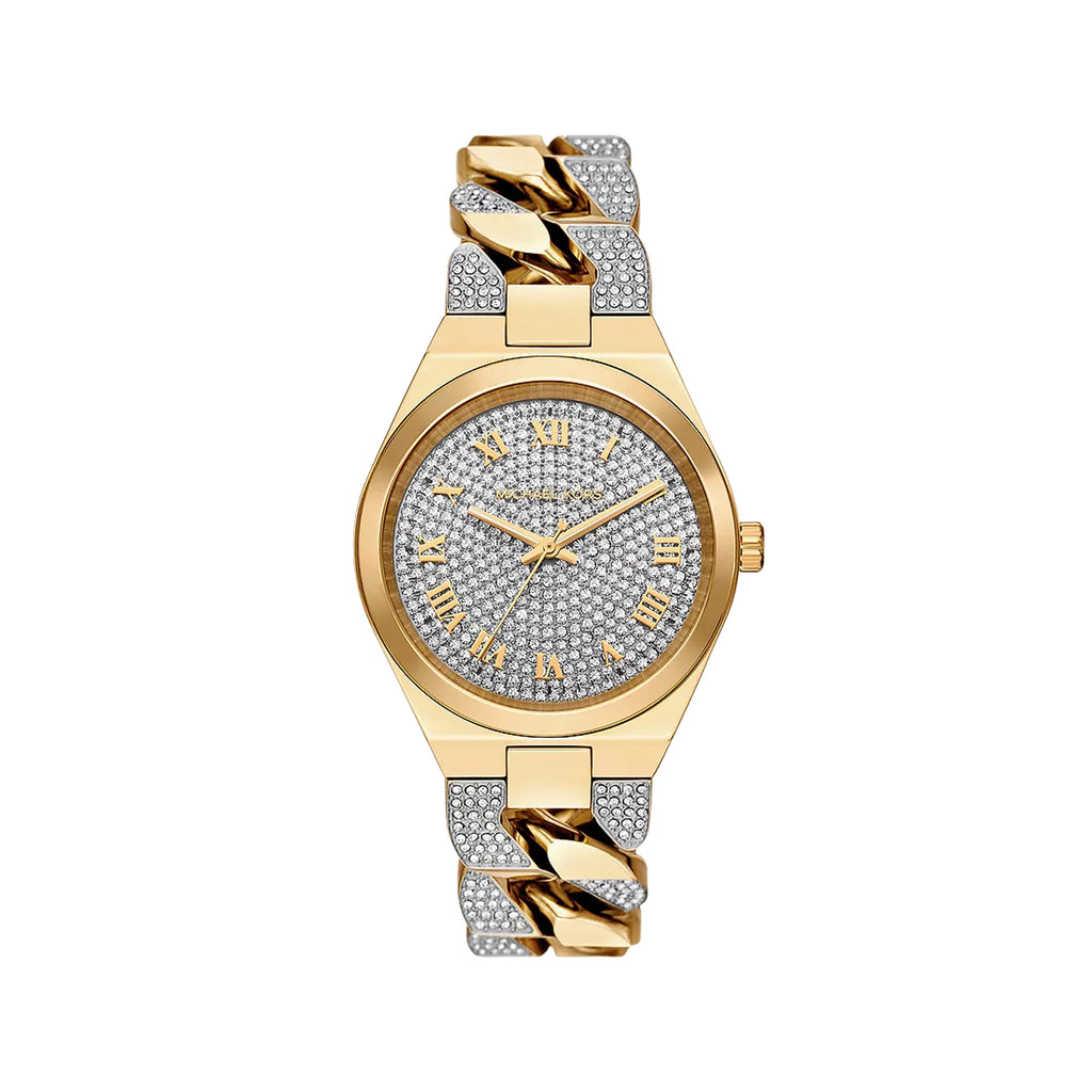 Michael Kors Lennox Pavé Gold-Tone Curb-Link Watch MK7487