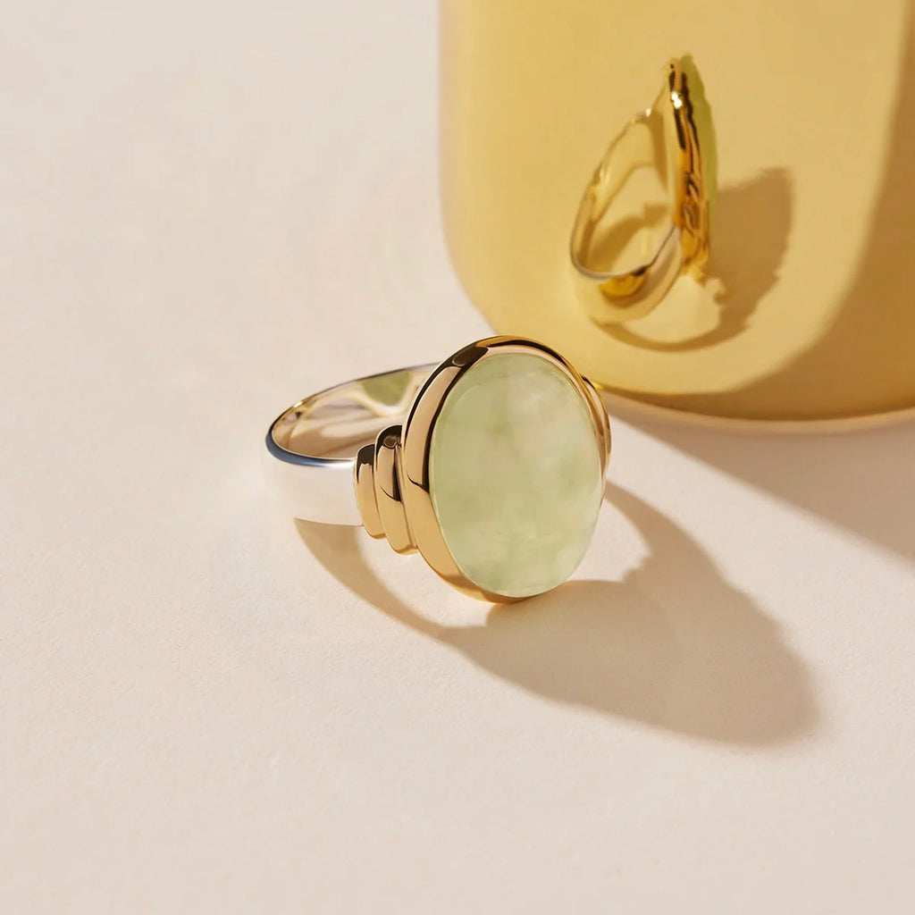 Najo Natura Prehnite Bezel Set Two-Tone Ring R7166