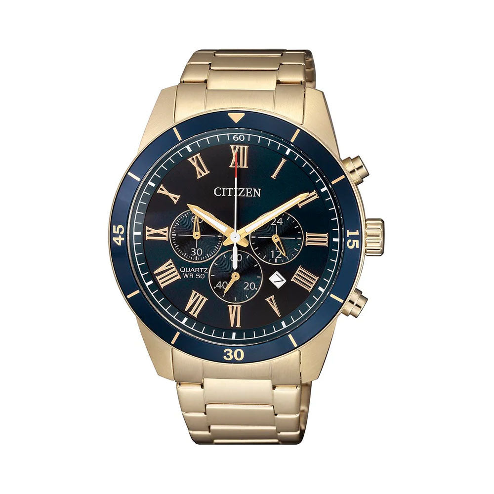 Citizen Chronograph Rose Tone Blue Dial Analogue Watch AN816