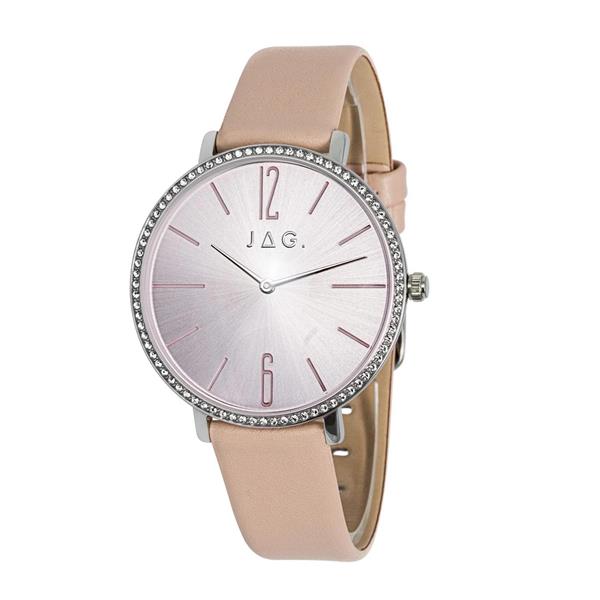 Jag Carine Blush Leather Crystal Case Silver-Tone Watch J274