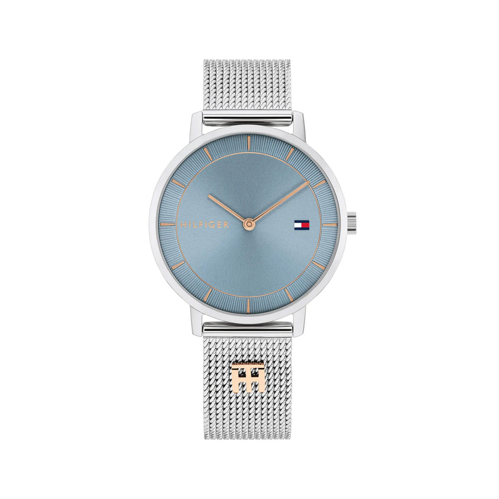 Tommy Hilfiger Tea Blue Dial Silver-Tone Mesh Strap Watch 17