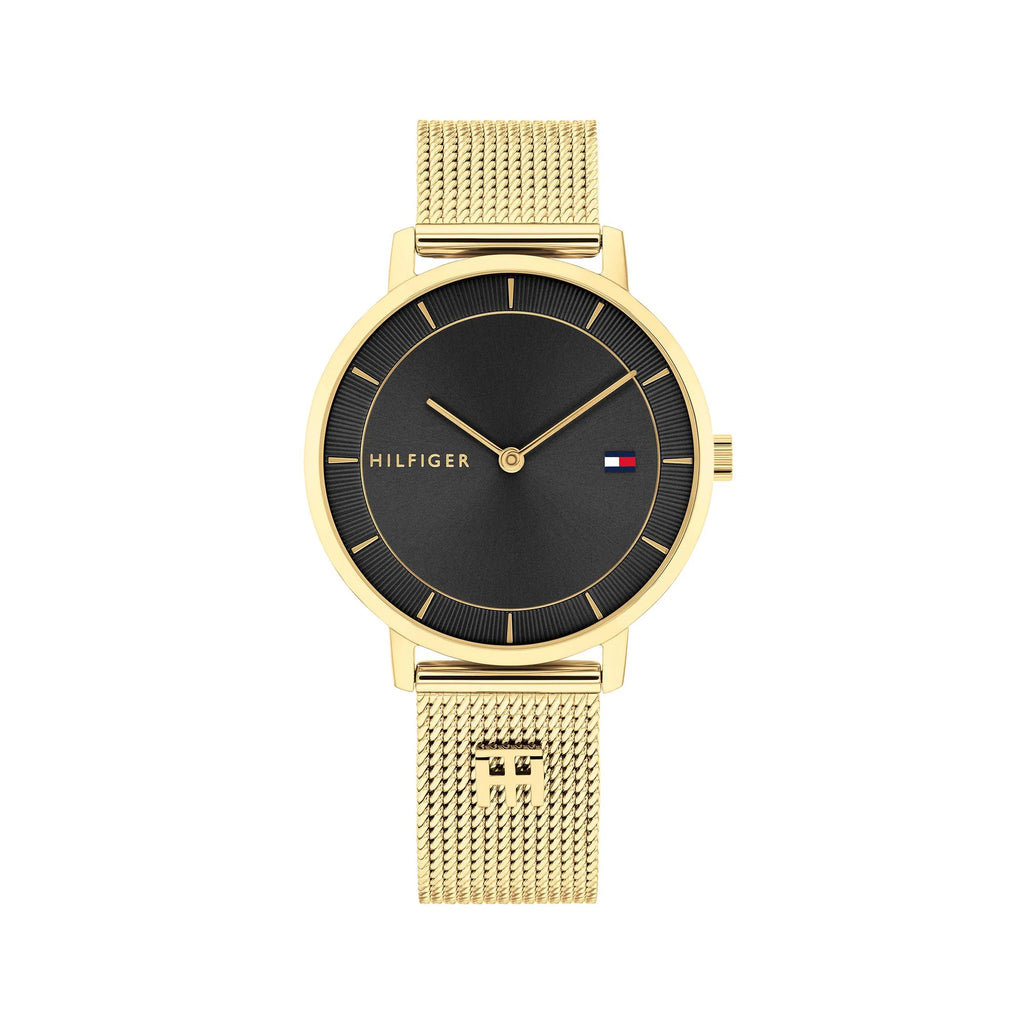 Tommy Hilfiger Tea Black Dial Gold-Tone Mesh Strap Watch 178