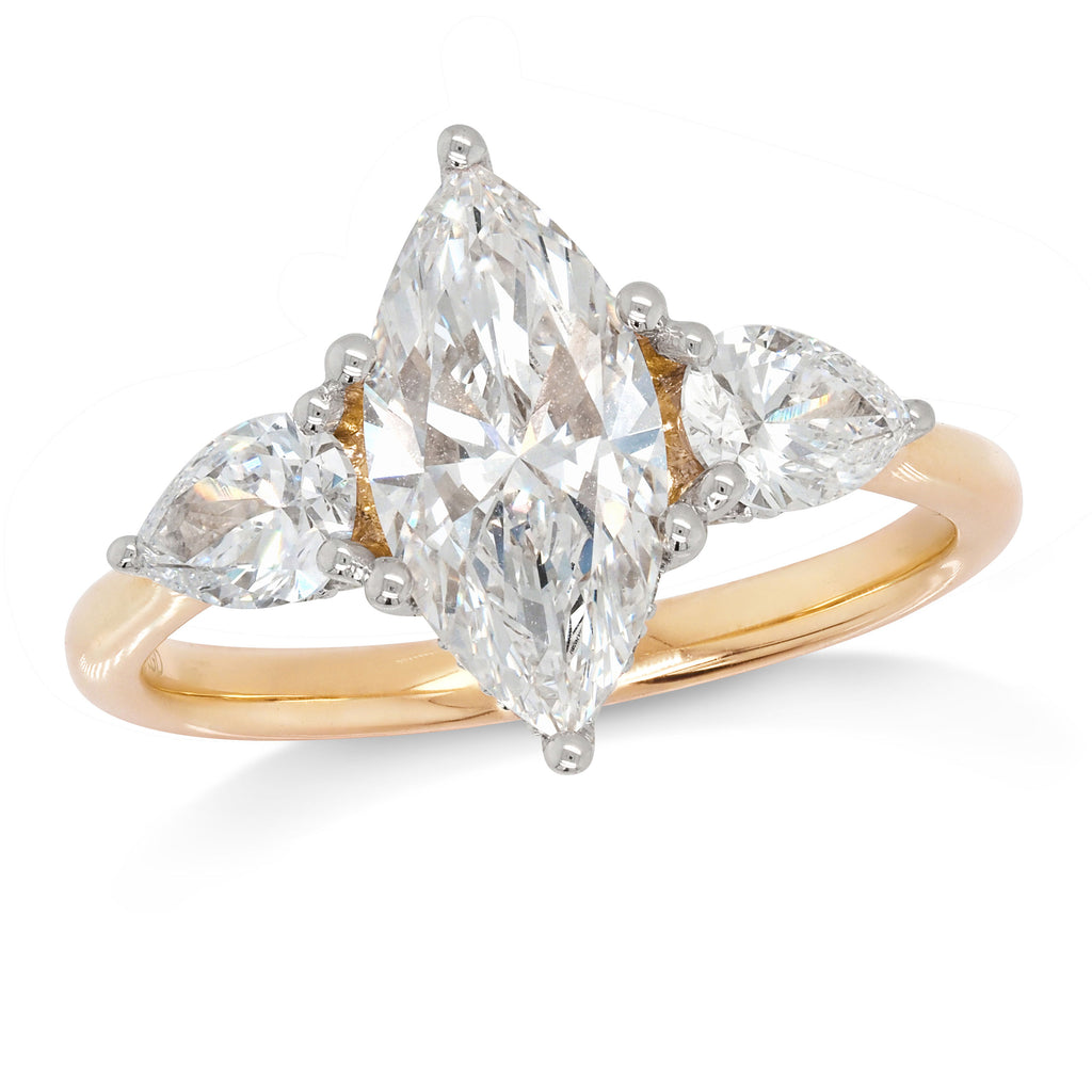 9ct Yellow Gold Lab Grown Marquise Diamond Engagement Ring T