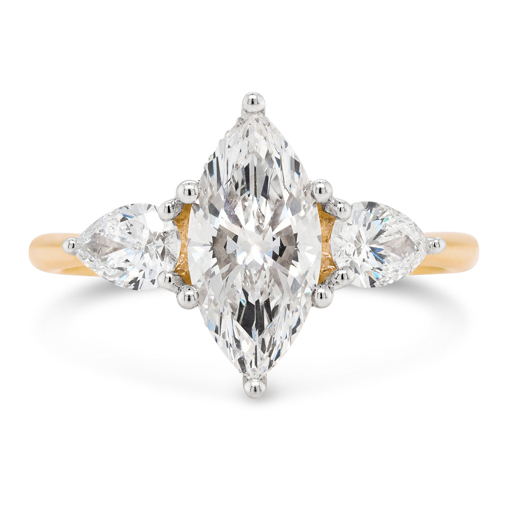 9ct Yellow Gold Lab Grown Marquise Diamond Engagement Ring T