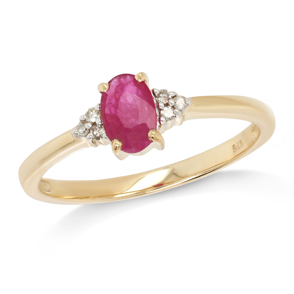 9ct Yellow Gold Oval Ruby & Diamond Ring