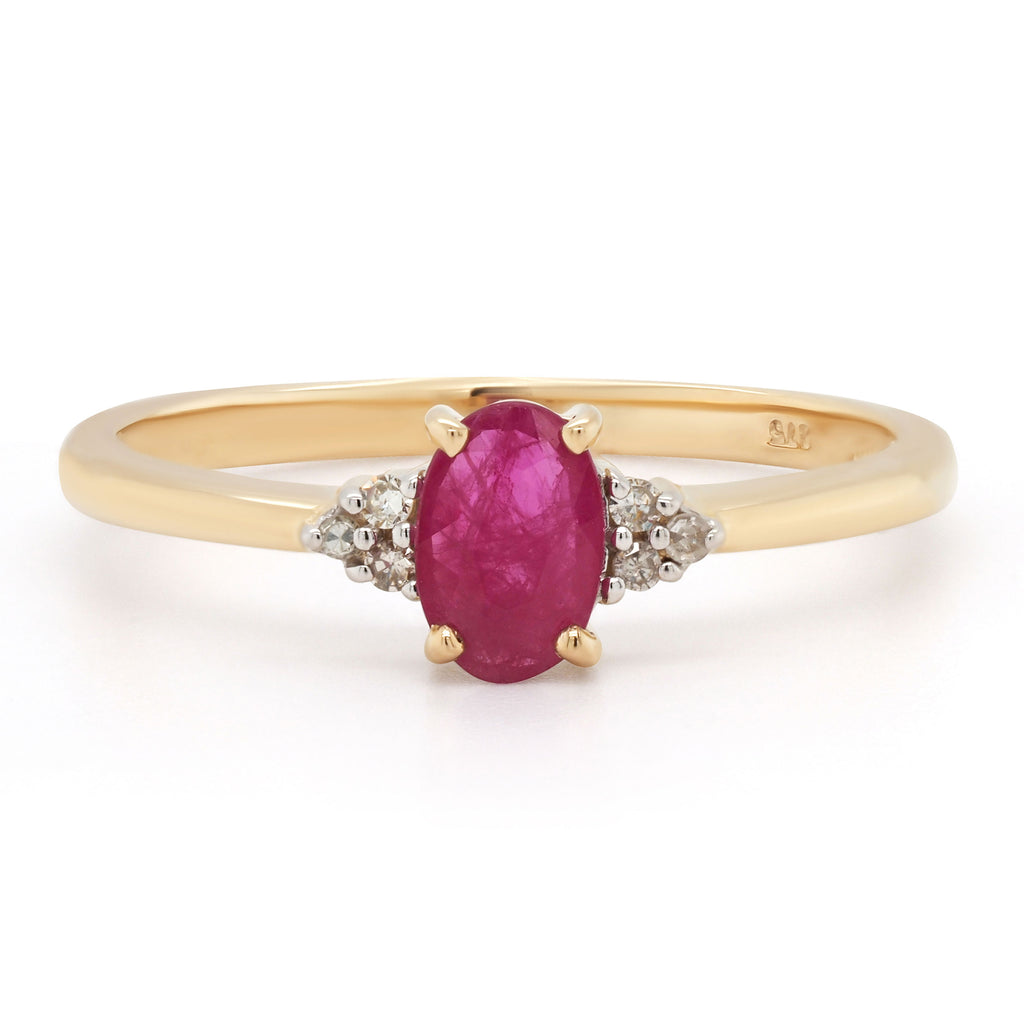 9ct Yellow Gold Oval Ruby & Diamond Ring