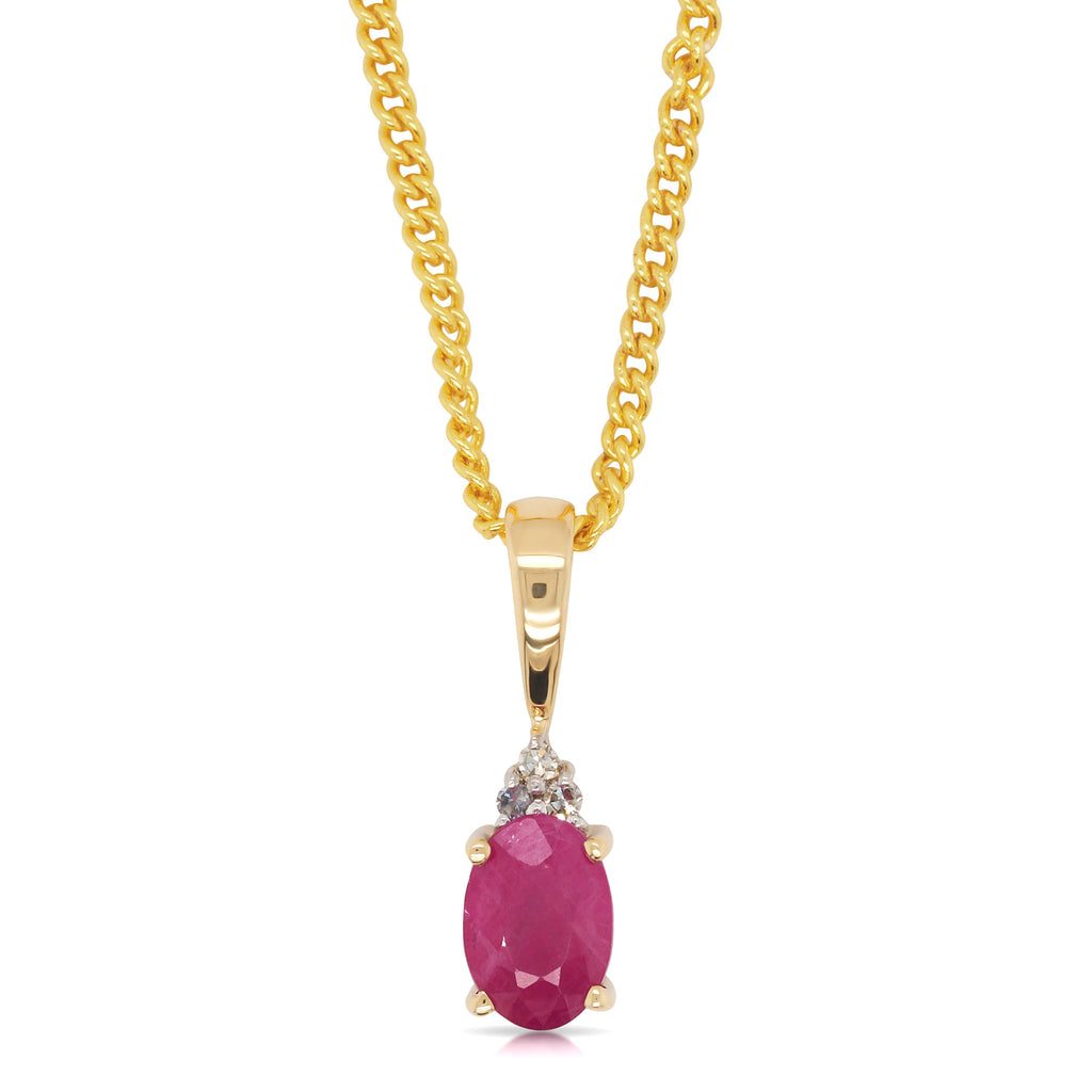 9ct Yellow Gold Oval Ruby & Diamond Pendant