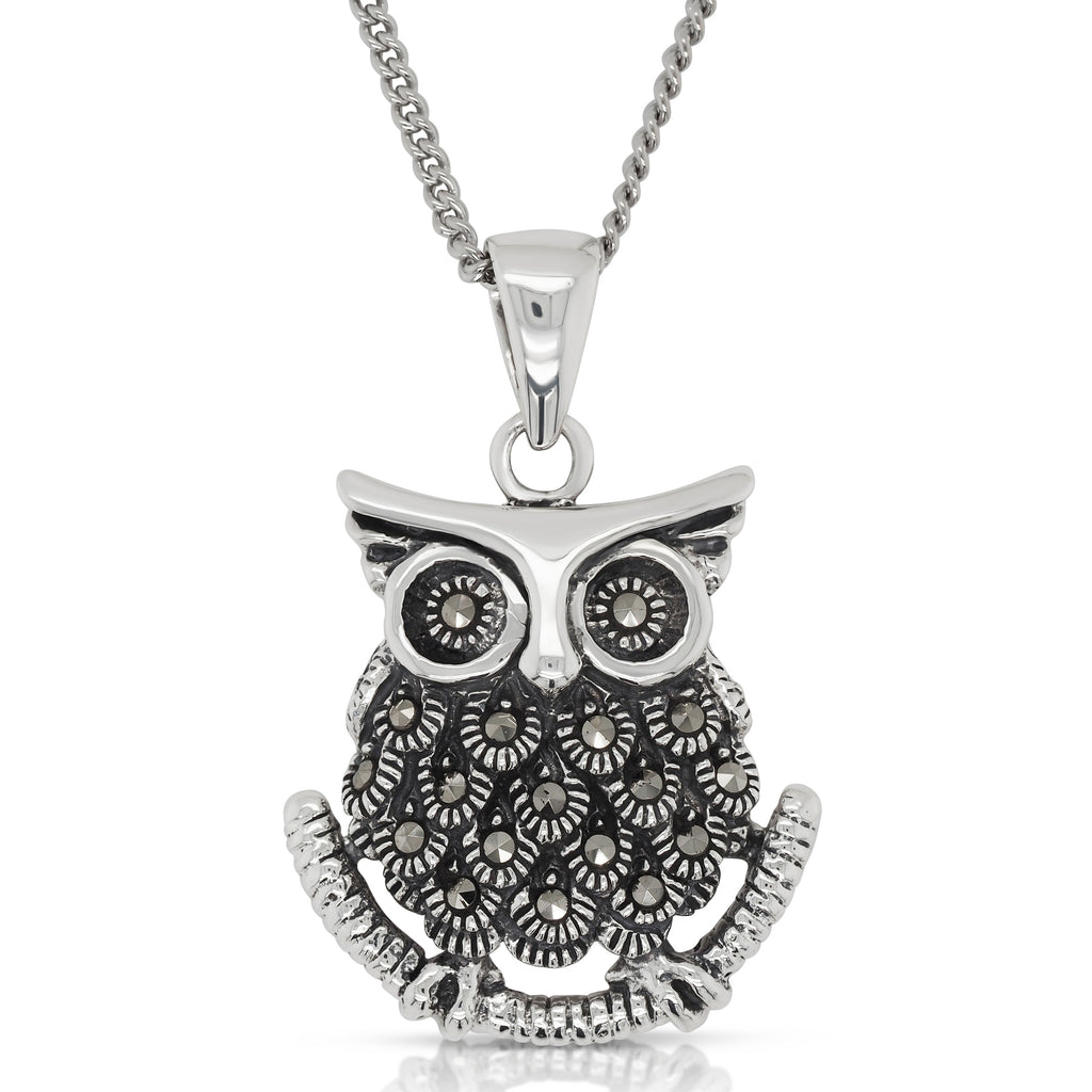 Sterling Silver Marcasite Owl Pendant