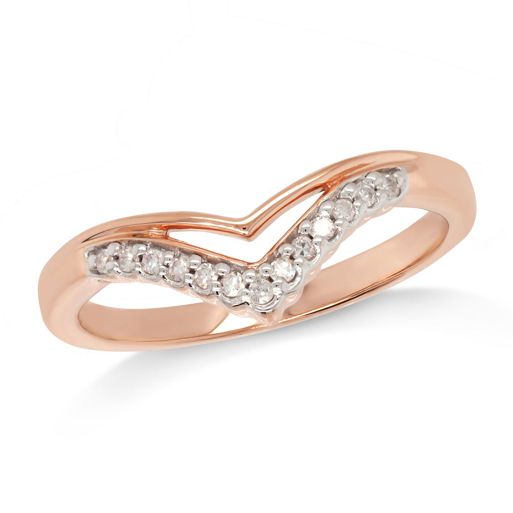 9ct Rose Gold Diamond Set 'V' Shaped Band