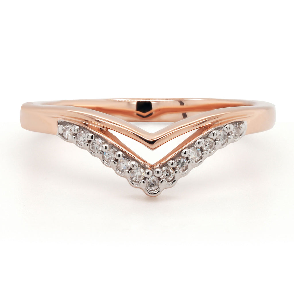 9ct Rose Gold Diamond Set 'V' Shaped Band