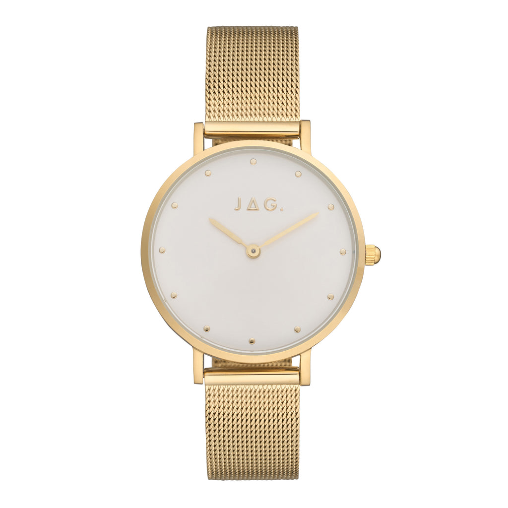 Jag 'Alice' Gold-Tone Mesh Strap White Dial Watch J2523A