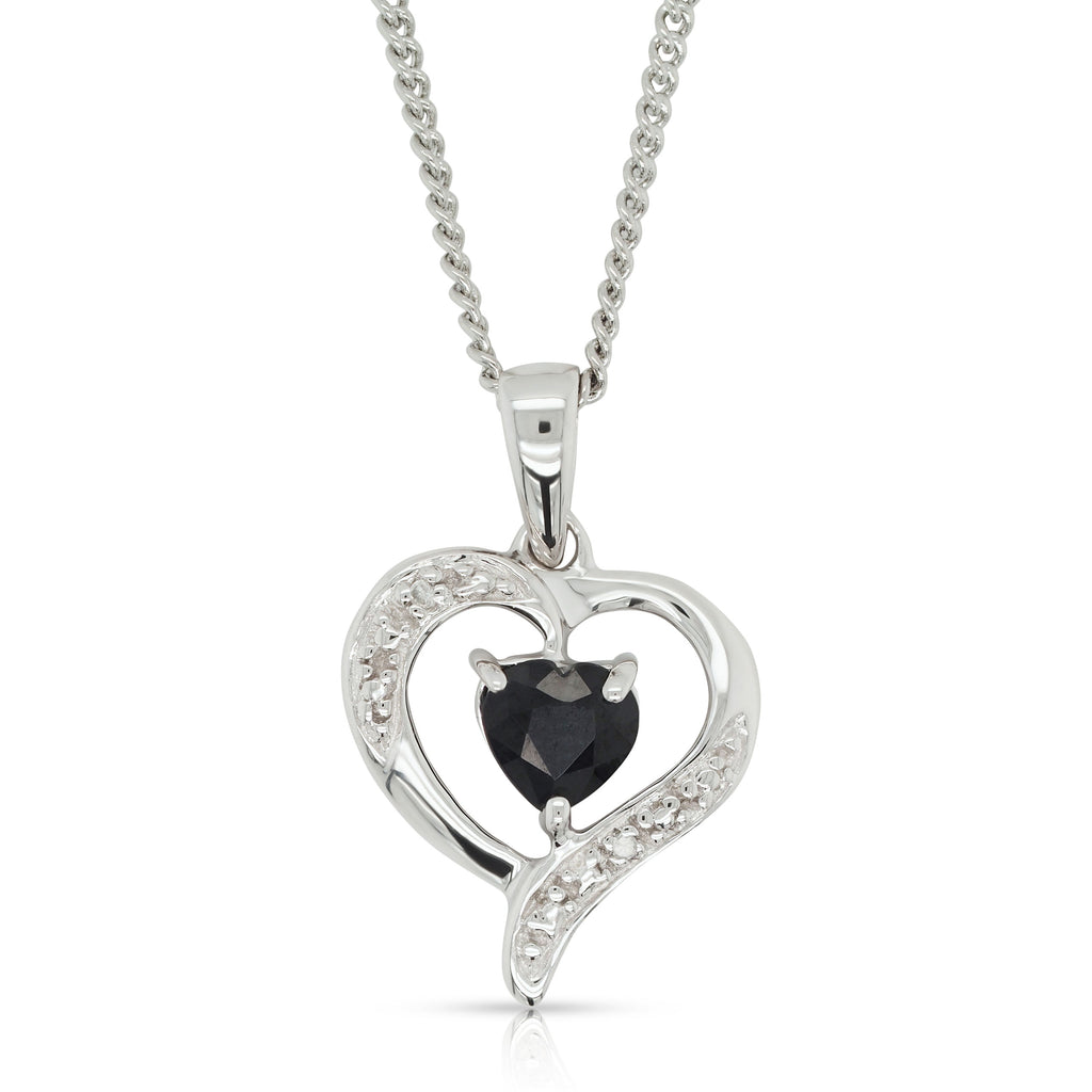 9ct White Gold Sapphire & Diamond Open Heart Pendant