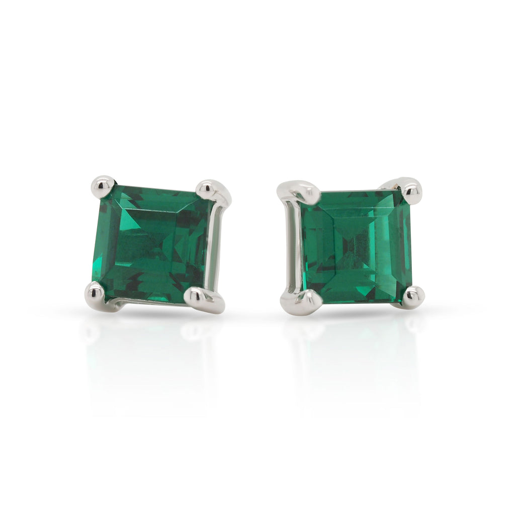 9ct White Gold 5mm Square Created Emerald Stud Earrings