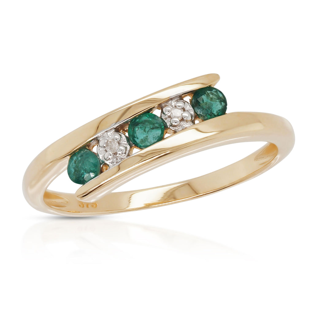 9ct Yellow Gold Emerald & Diamond Alternating Channel Set Sp