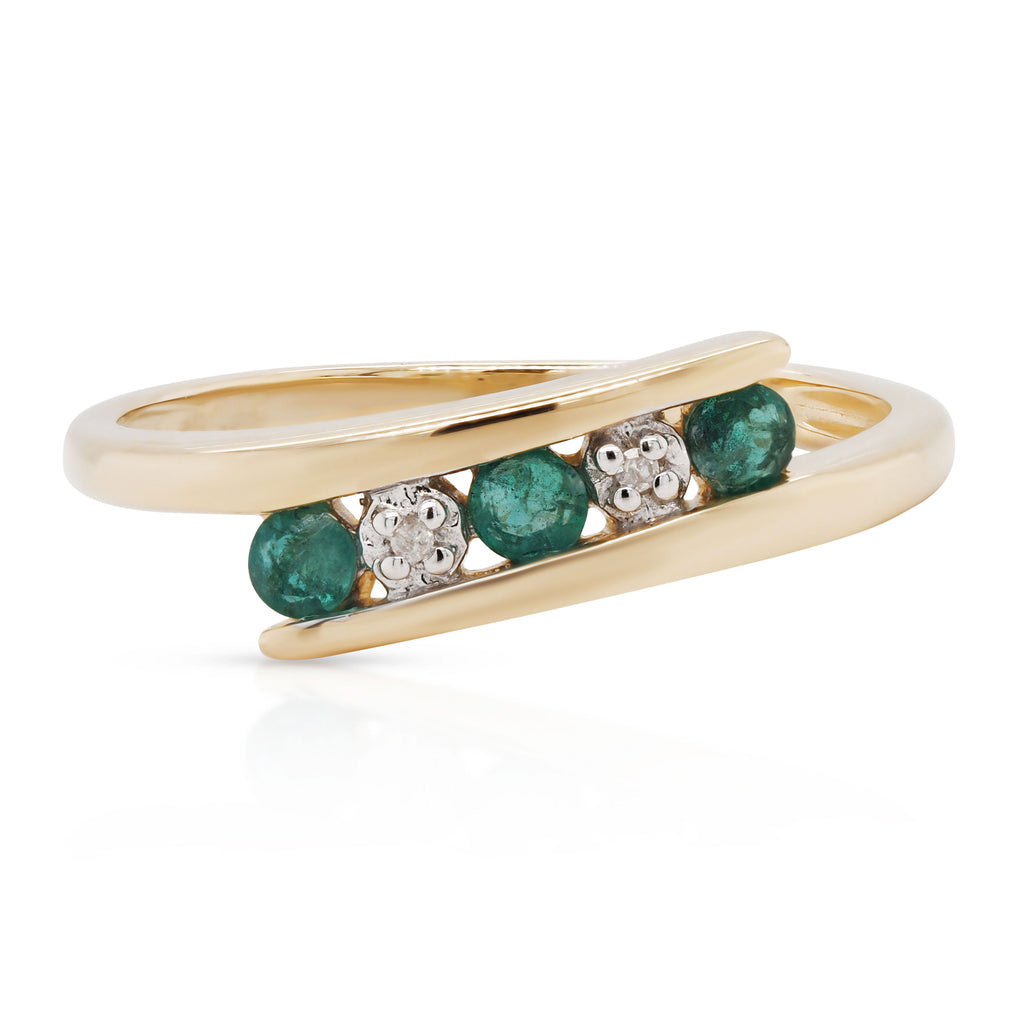 9ct Yellow Gold Emerald & Diamond Alternating Channel Set Sp