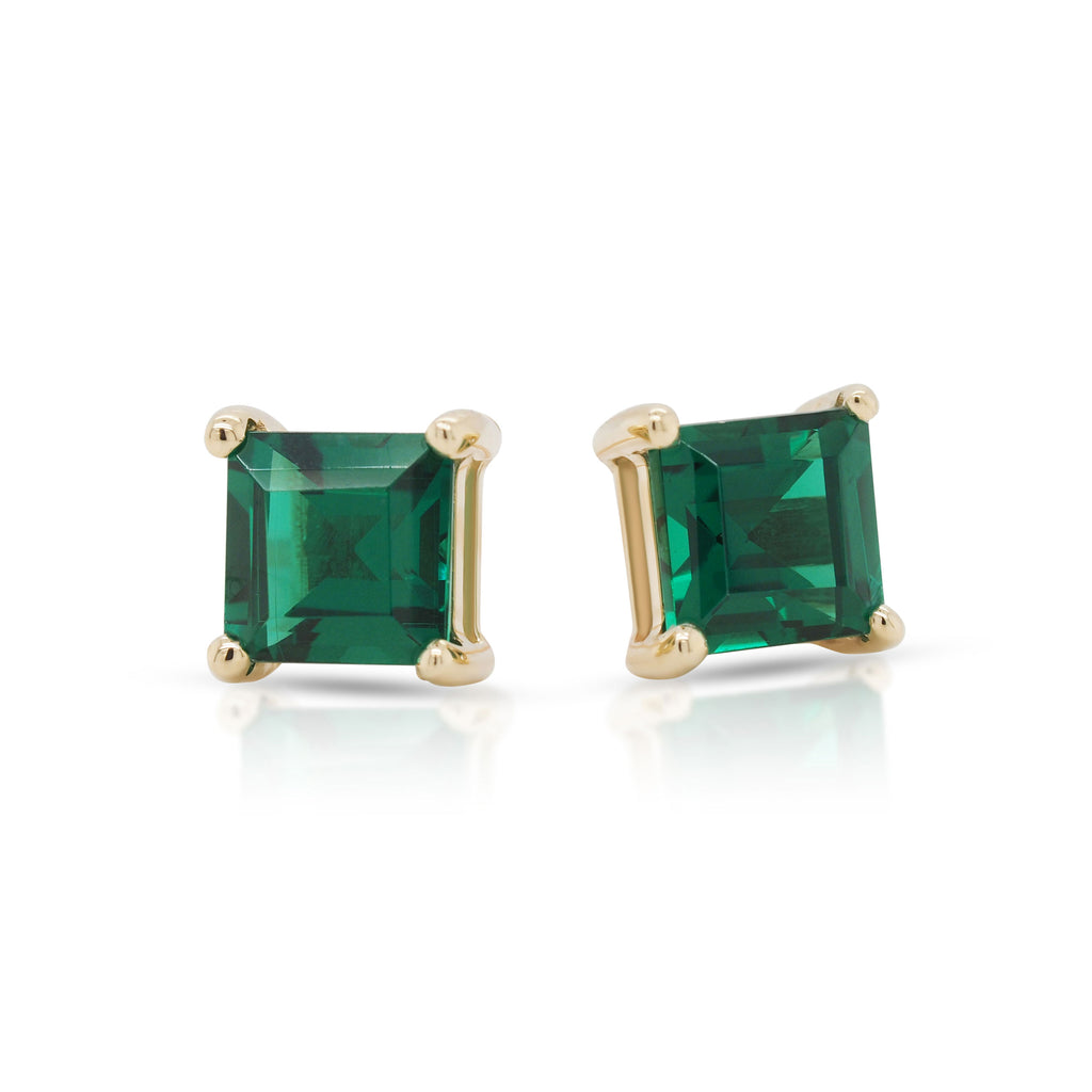 9ct Yellow Gold 5mm Square Created Emerald Stud Earrings