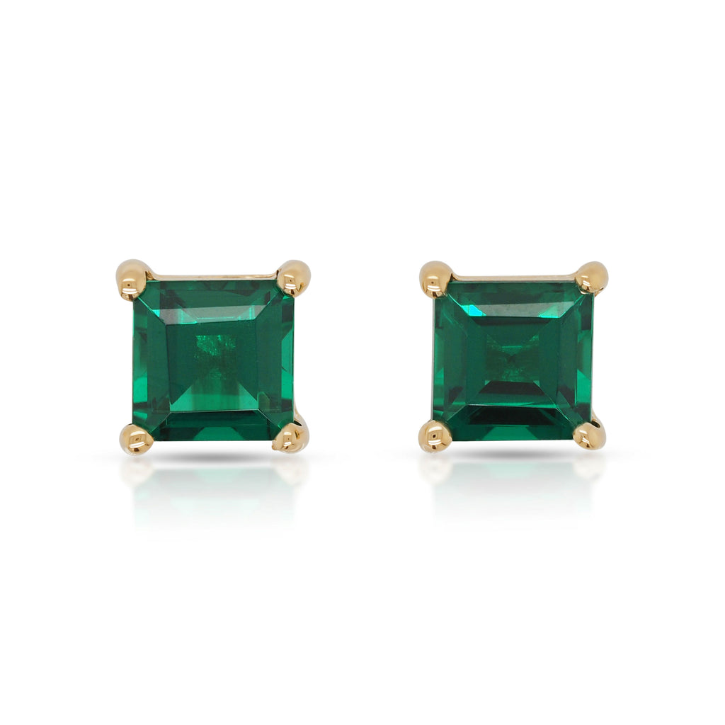 9ct Yellow Gold 5mm Square Created Emerald Stud Earrings