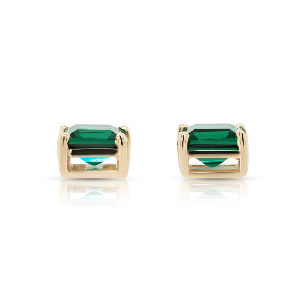 9ct Yellow Gold 5mm Square Created Emerald Stud Earrings