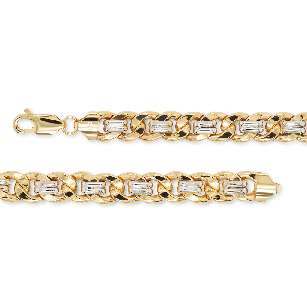 9ct 2-Tone Gold Bonded Curb & Oval Link Bracelet