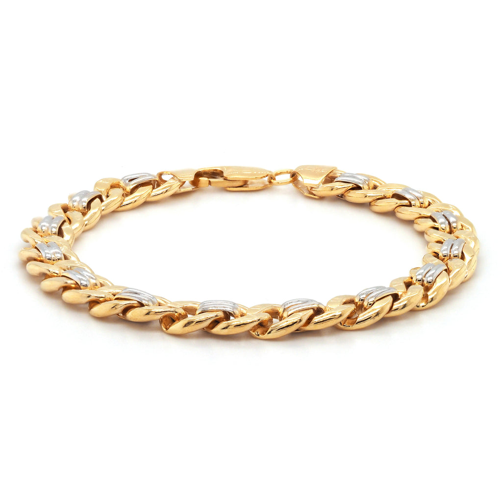 9ct 2-Tone Gold Bonded Curb & Oval Link Bracelet