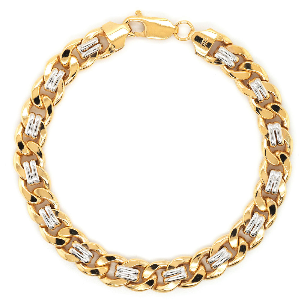 9ct 2-Tone Gold Bonded Curb & Oval Link Bracelet