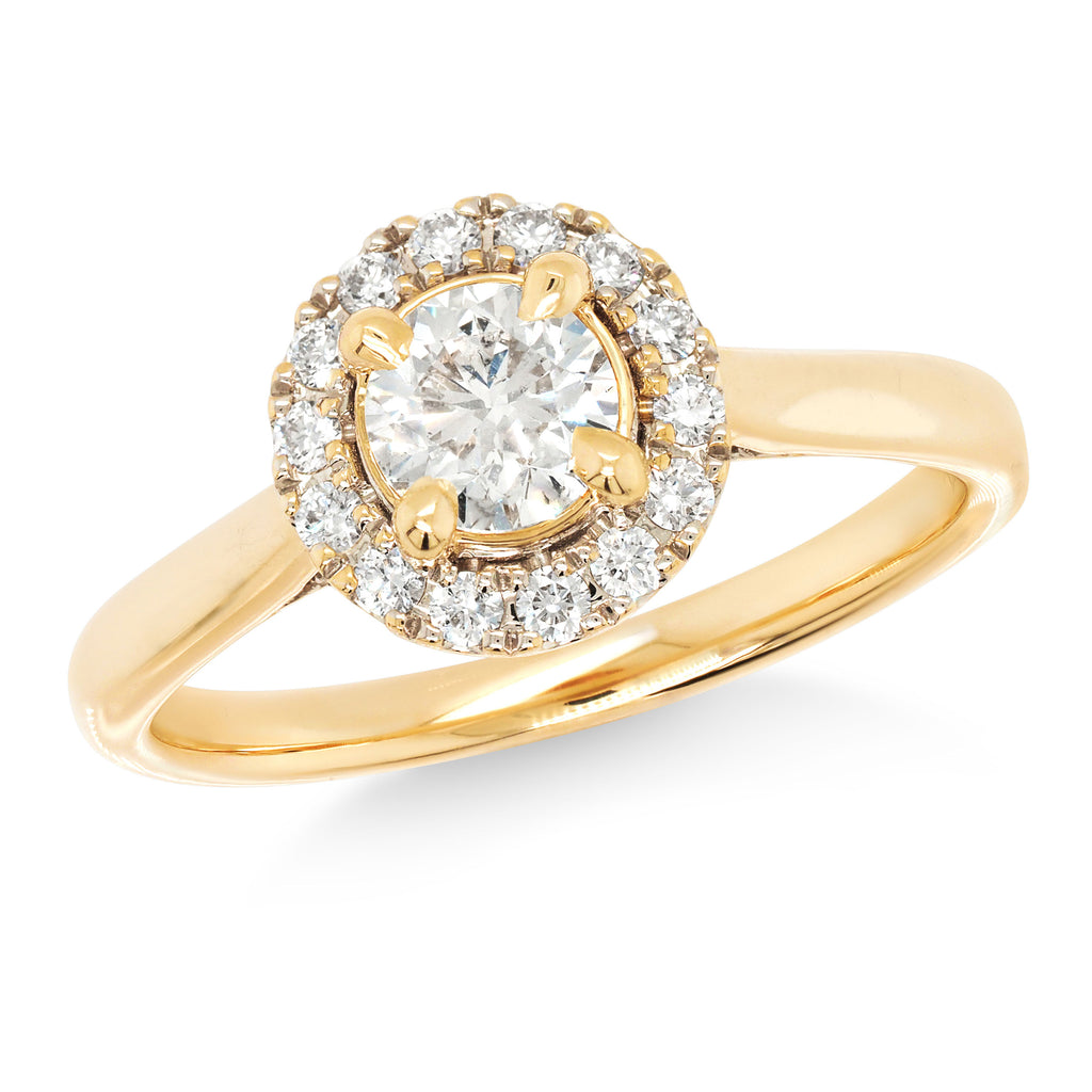 9ct Yellow Gold Diamond Halo Engagement Ring TDW 0.75CT