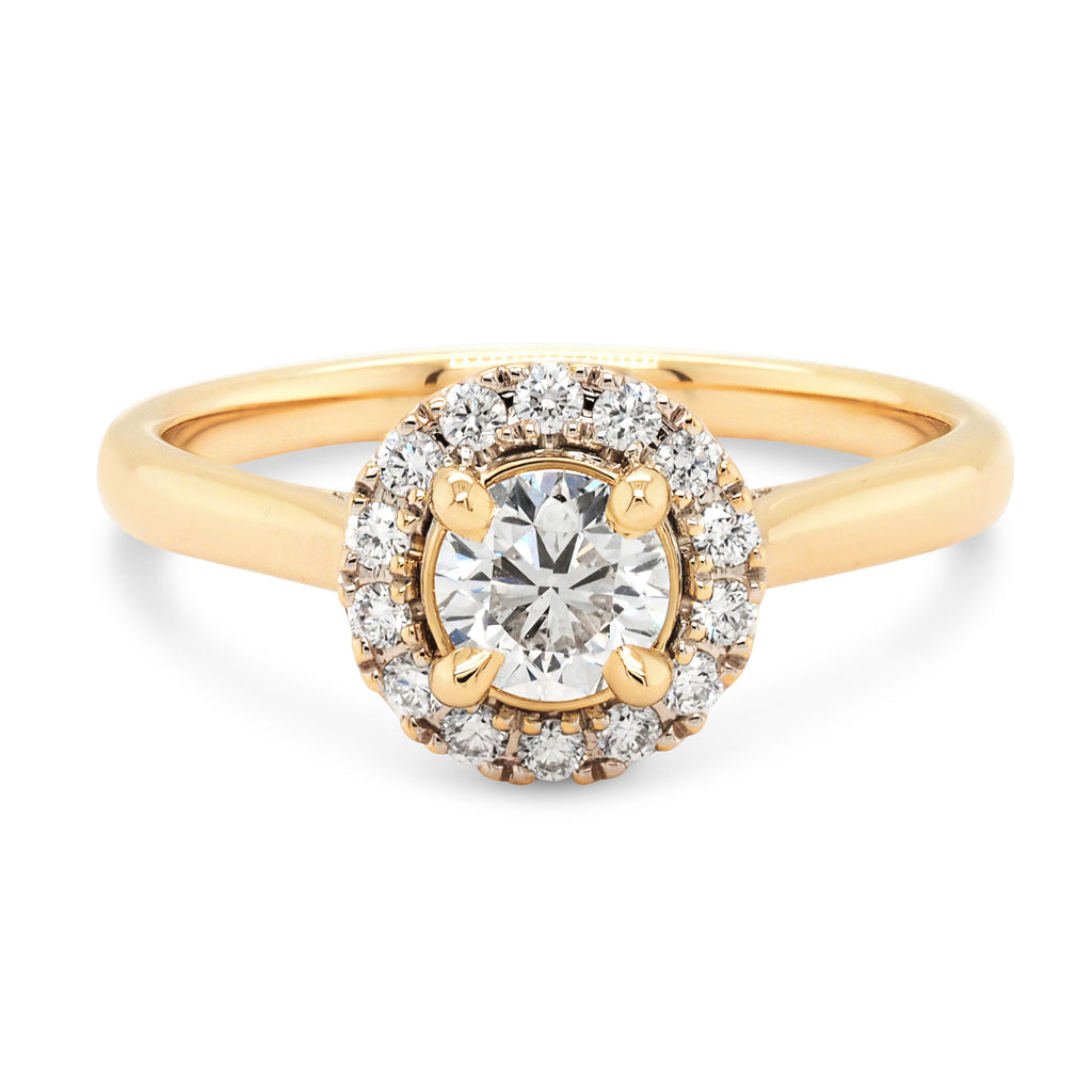 9ct Yellow Gold Diamond Halo Engagement Ring TDW 0.75CT