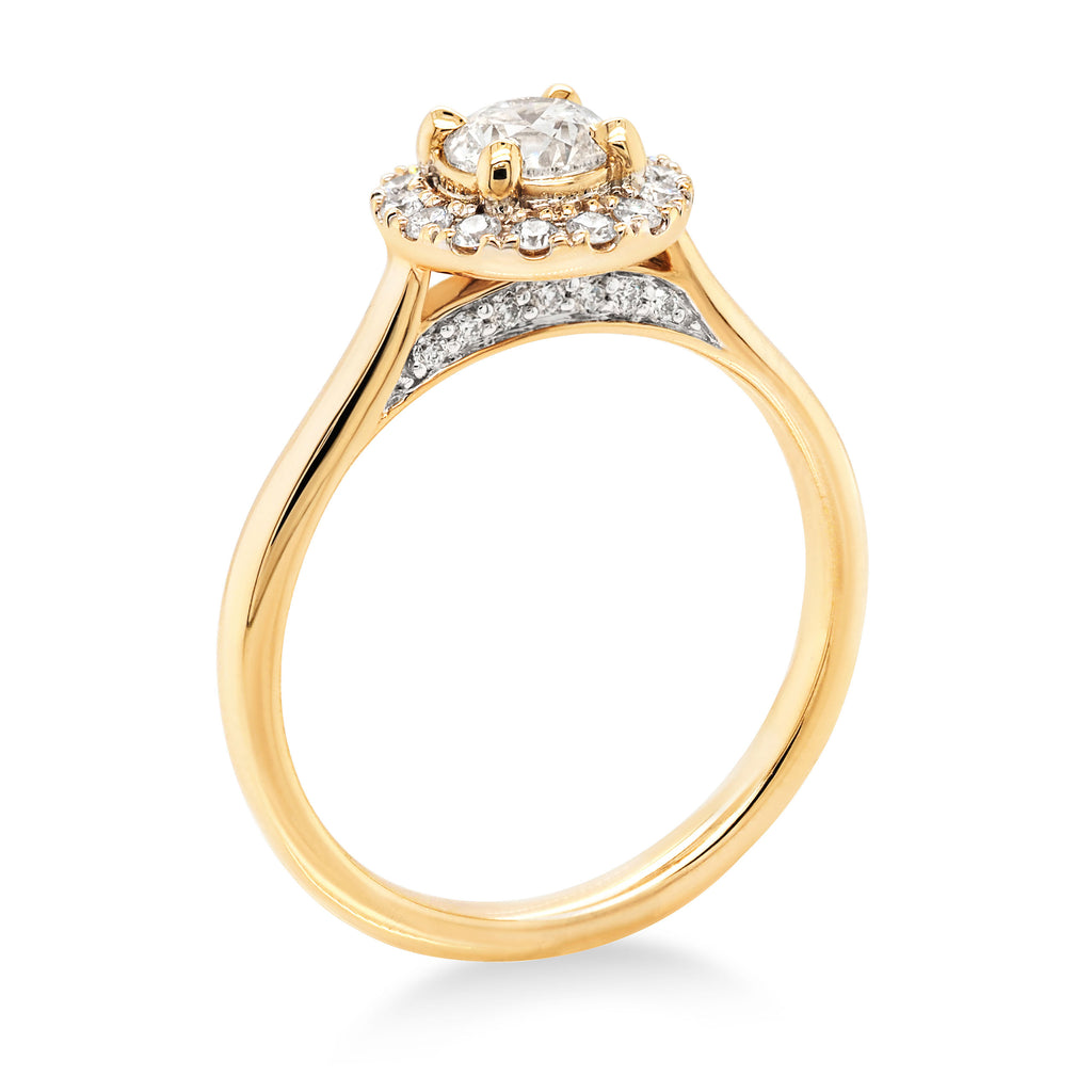 9ct Yellow Gold Diamond Halo Engagement Ring TDW 0.75CT