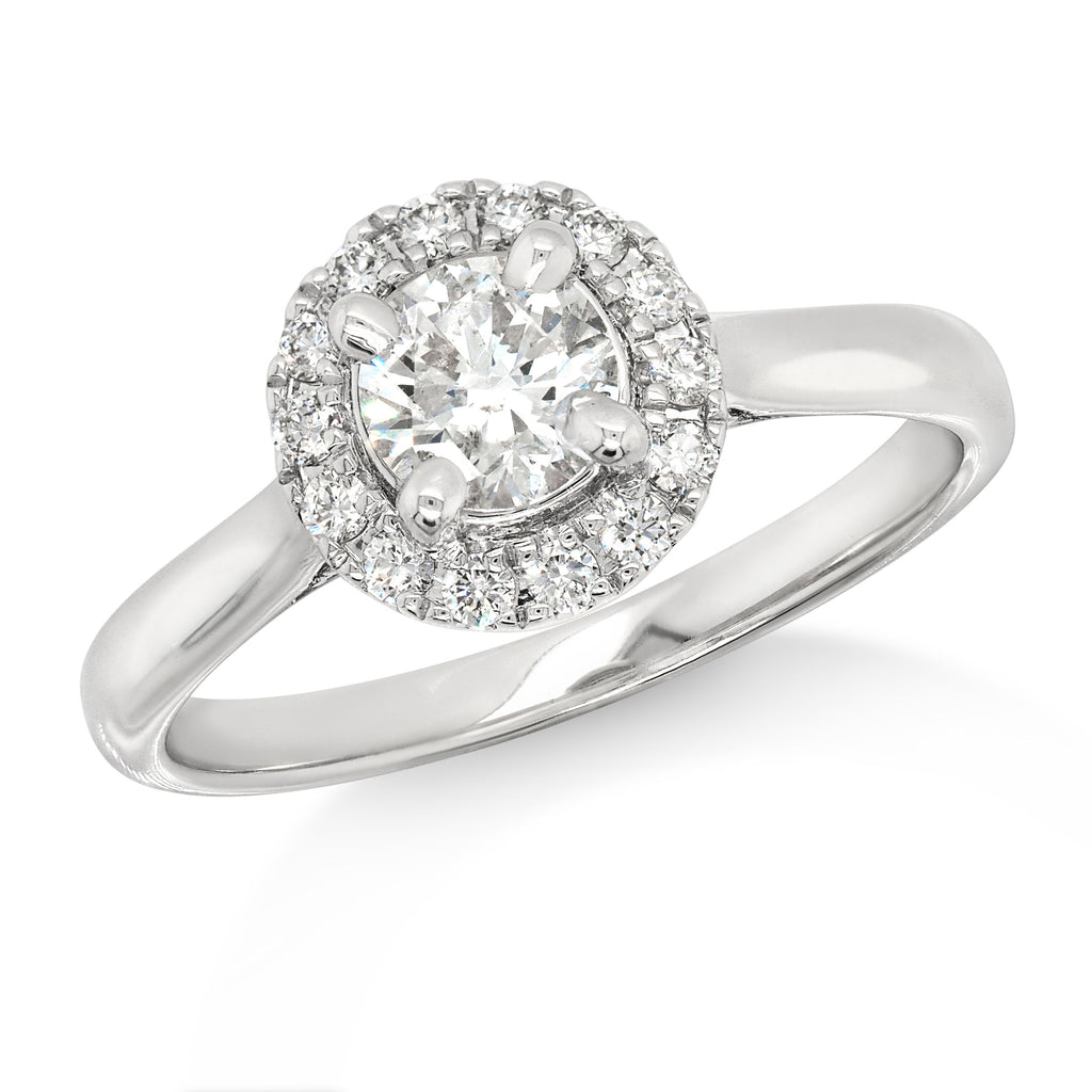 9ct White Gold Diamond Halo Engagement Ring TDW 0.77CT