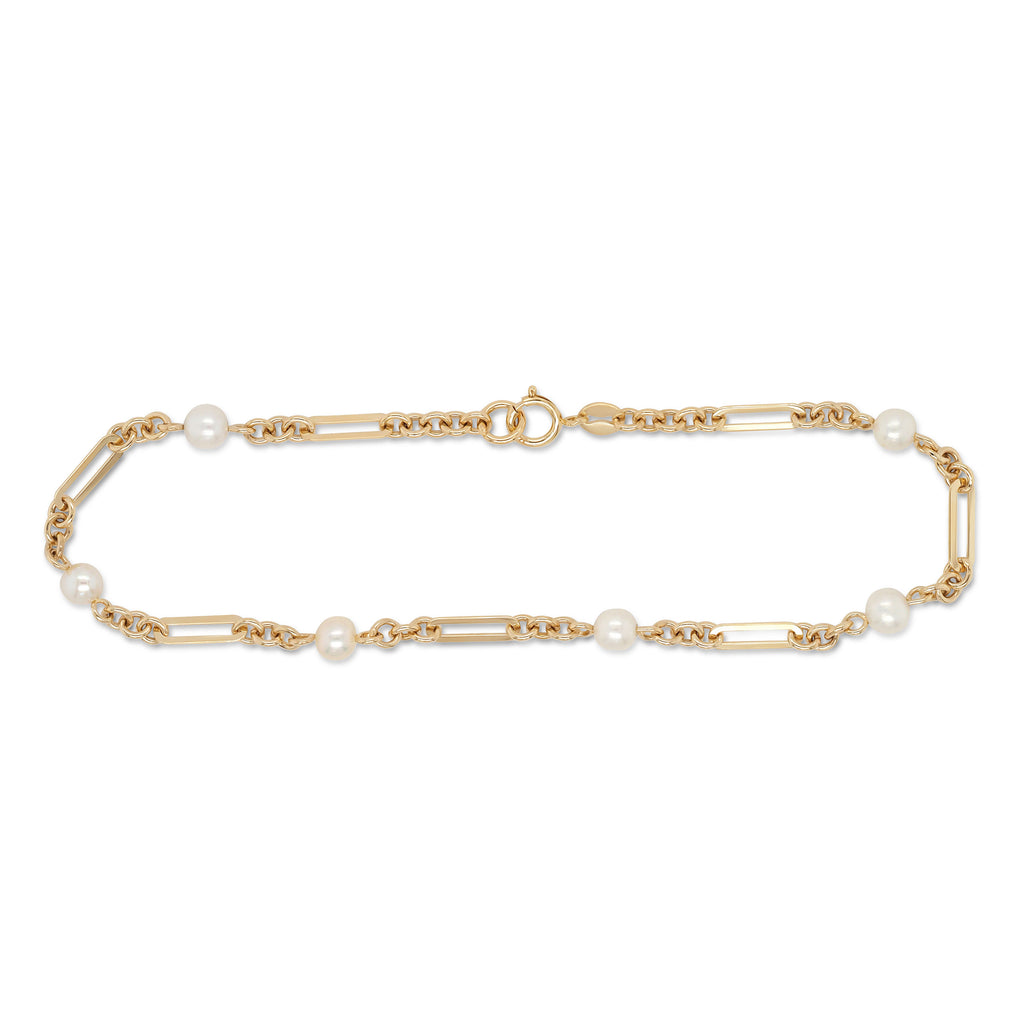 9ct Yellow Gold Long Oval, Round & Freshwater Pearl Bracelet