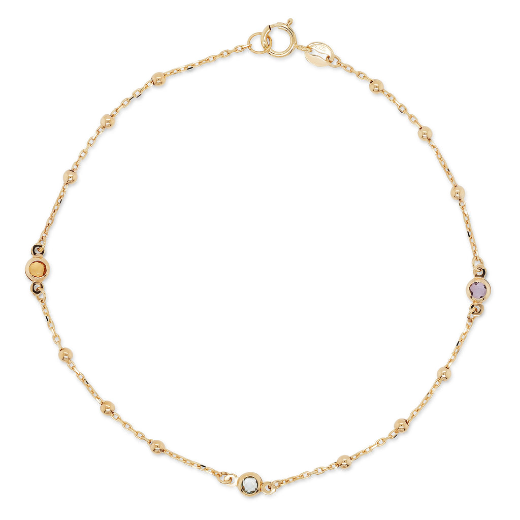 9ct Yellow Gold Amethyst, Topaz & Citrine Rosario Chain Brac