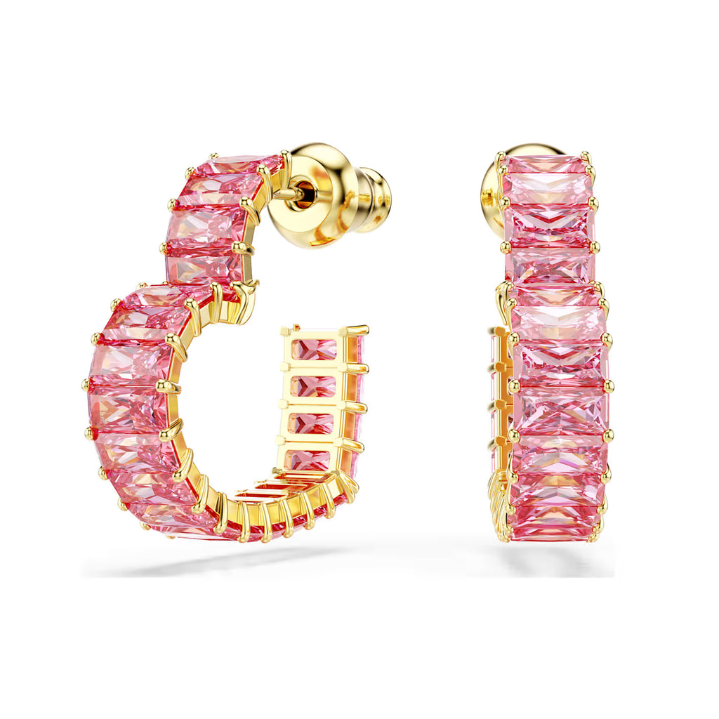 Swarovski Gold-Tone Matrix Pink Heart Hoop Earrings 5706340