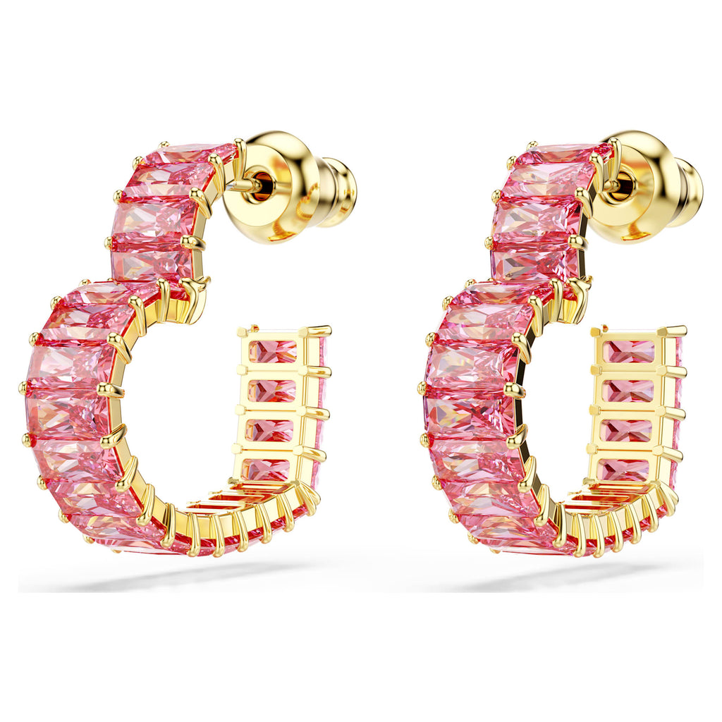 Swarovski Gold-Tone Matrix Pink Heart Hoop Earrings 5706340